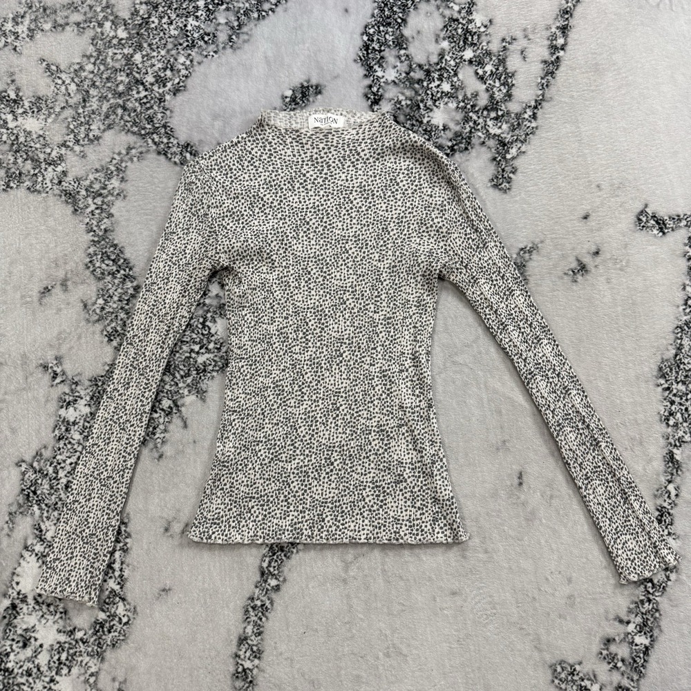 Nation LTD Ribbed Knit Long Sleeve Top Womens Size Minimal Casual‎ Printed